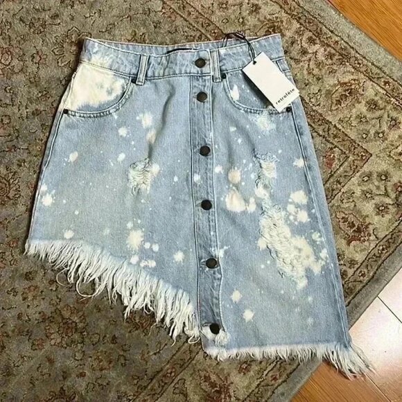 NWT RETROFETE   maeve denim skirt medium asymmetric distressed boho - Picture 4 of 9